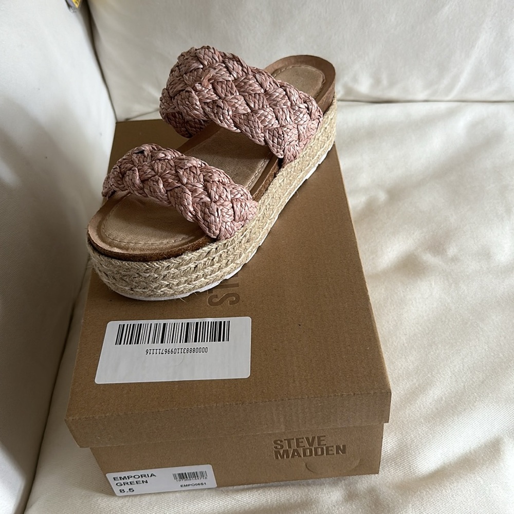 Madden Girl Women's Pretty Espadrille Wedge Sandal, Blush Raffia US 9